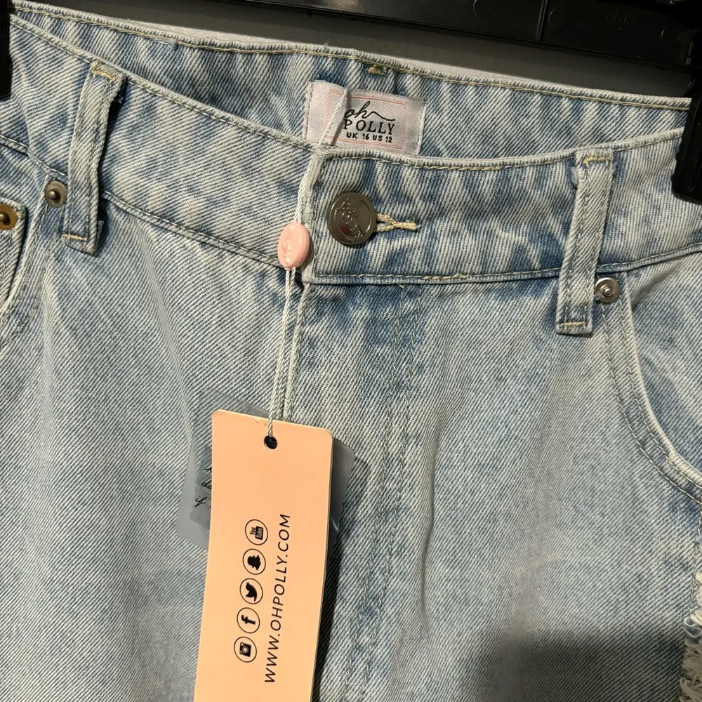 NWT Oh Polly Frayed Seam Flare Jeans Light Wash US 12 - Picture 7 of 8